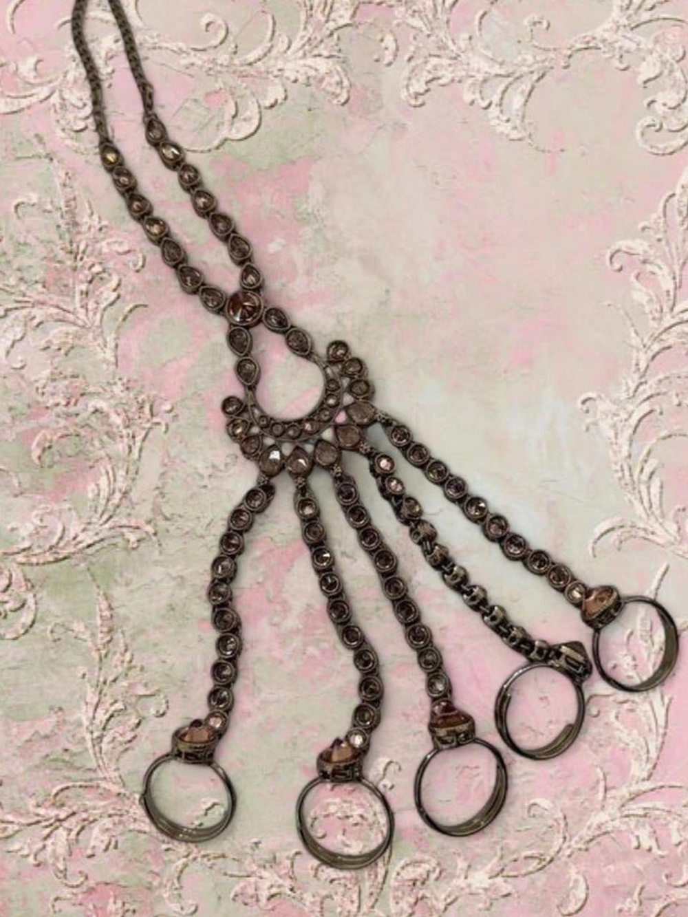 New | Pakistani Gold/Champagne Polki Handcrafted Adjustable Hand Chain Bracelet